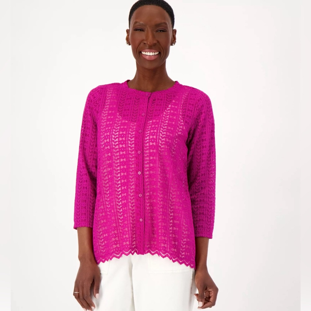 LOGO Layers by Lori Goldstein Knit Lace Cardigan